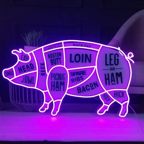 Pig Neon Sign The Butcher Sign Neon Light Meat Neon Light Etsy