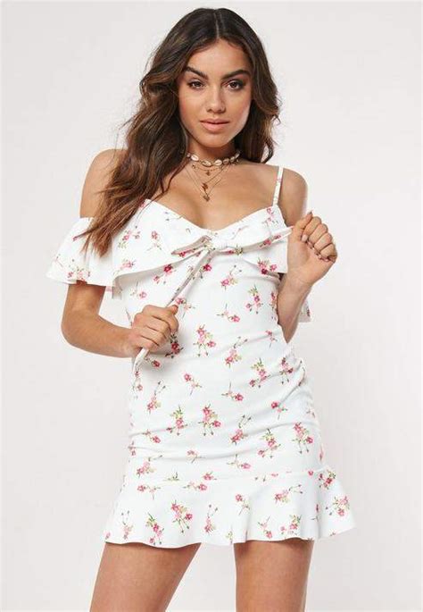 Missguided White Ditsy Floral Tie Front Mini Dress Women Dress Online