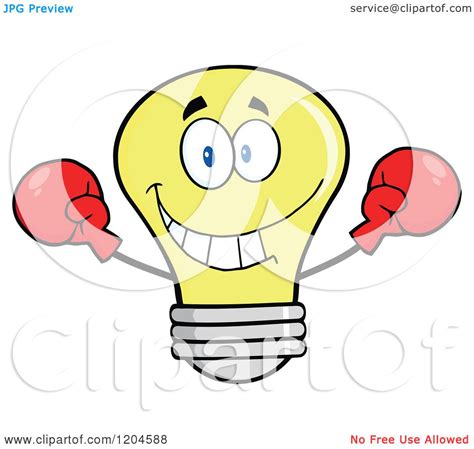 Cartoon Of A Happy Yellow Light Bulb Mascot Fighter