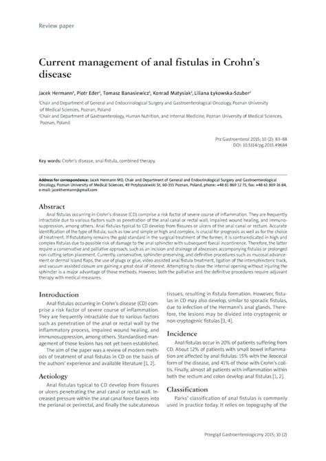 PDF Current management of anal fistulas in Crohns disease Przegląd Gastroenterologiczny