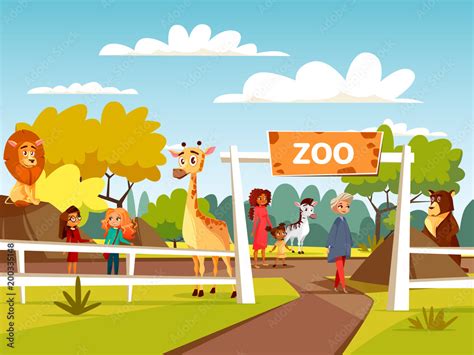 Zoo Vector Illustration Or Petting Zoo Cartoon Design Open Zoo Wild