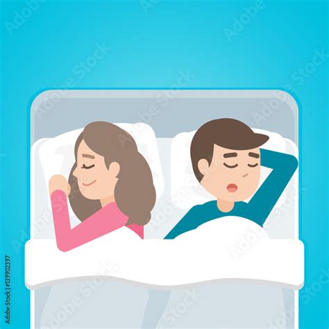 Young Couple Man And Woman Sleeping In Bed Together Vector Cartoon Illustration Stock Image