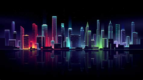 Neon City Skyline 3840x2160 Vectorwallpapers