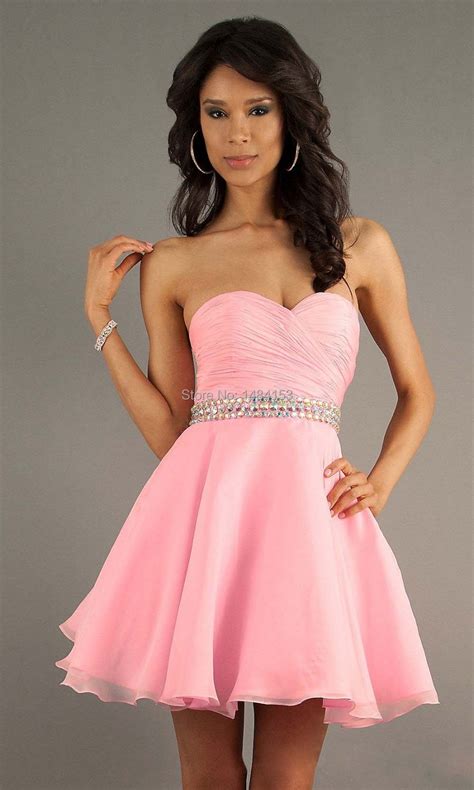 Pink Cheap Chiffon Short Prom Dress Custom Strapless Junior Homecoming
