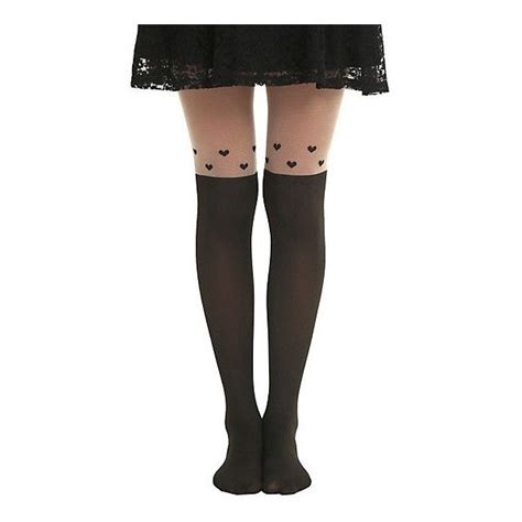 Lovesick Floating Hearts Faux Thigh High Tights Hot Topic 15 Liked On Polyvore Featuring