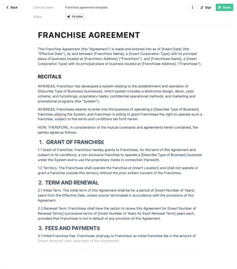 Franchise Agreement Template Free To Use