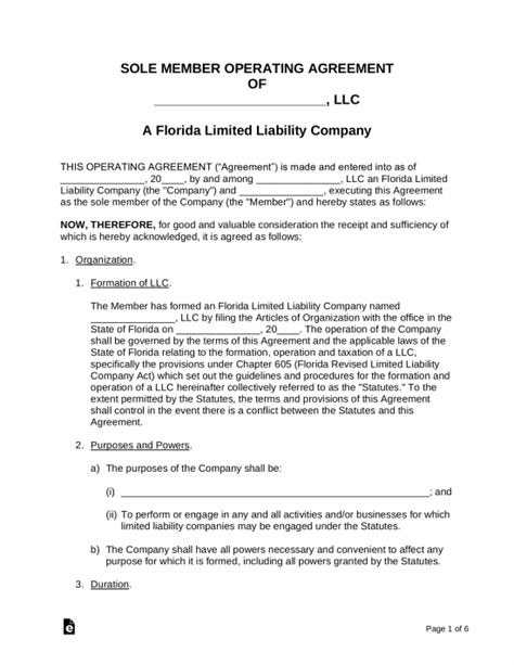 Florida Multi Member Llc Operating Agreement Template