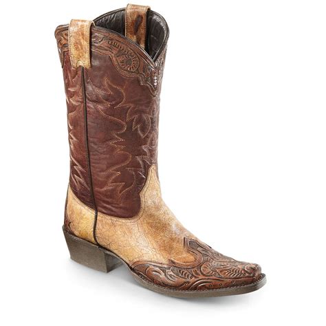 Stetson Mens Outlaw Hand Tooled Cowboy Boots 663914 Cowboy