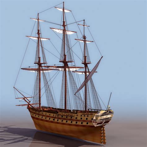 18th Century French Glorieux Sailing Warship 3d Model 3ds Files Free