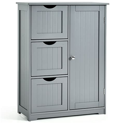 Costway Bathroom Floor Cabinet Side Storage Cabinet With 3 Drawers And
