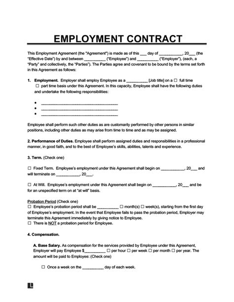 Free Employment Contract Template Pdf And Word