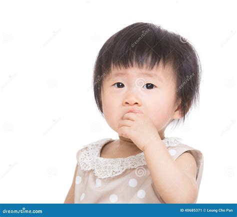 Asia Baby Girl Suck Finger Into Mouth Stock Image Image Of Cute