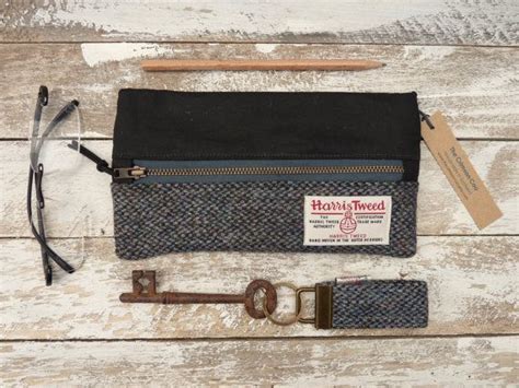 Harris Tweed And Waxed Cotton Pencil Case Gadget Bag Zippered Etsy Uk
