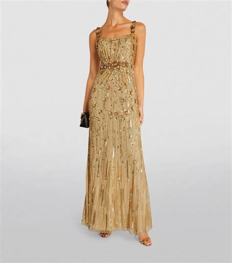 Womens Jenny Packham Gold Embellished Bright Gem Gown Harrods CountryCode