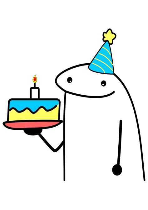 Flork com bolo de aniversário figurinha whatsapp azul png Art Poin Desenhos de feliz