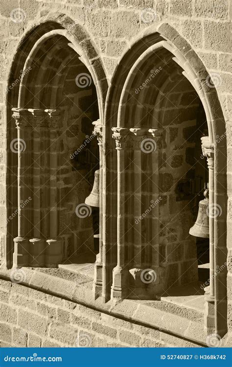 Gothic Arches And Columns In A Facade Olite Spain Stock Image Image