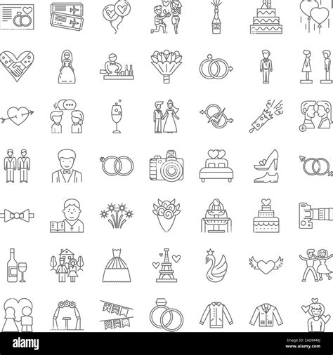 Wedding Ceremony Linear Icons Signs Symbols Vector Line Illustration