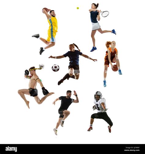 Motion Sport Collage Tennis Running Badminton Soccer And American Football Basketball
