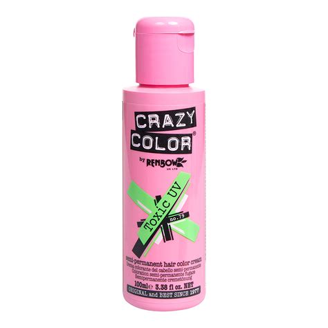 The least toxic hair dye would be the least damaging….semi permanent hair dyes. Crazy Color Toxic UV Hair Dye, Bright Green Colour UK