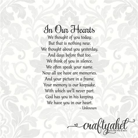 In Our Hearts Poem Bereavement Mourning Sympathy Grief Funeral Svg Pdf