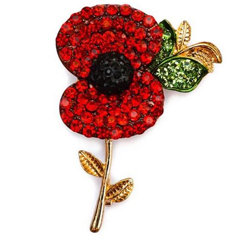 new fashion brooches 1pc stunning bright red crystal poppy brooch with elements flower brooches