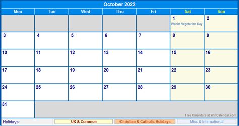 October 2022 Uk Calendar With Holidays For Printing Image Format