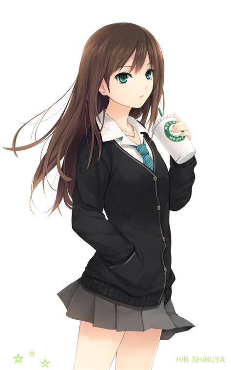Coffee Kizoku Green Eyes Anime The Long Hair Brunette School