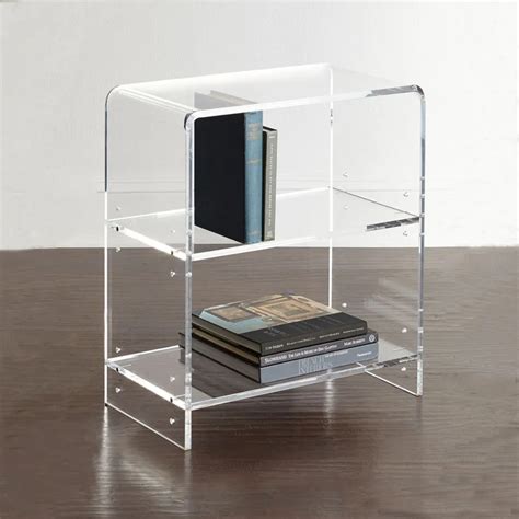 Waterfall Clear Acrylic Console End Bedside Table With Book Shelf Night