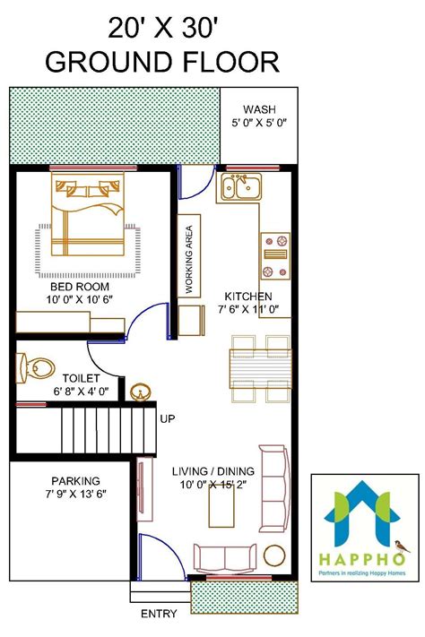 Home Plan Drawing 600 Sq Ft ~ Plans Floor Plan Bhk Feet 600 Plot Square