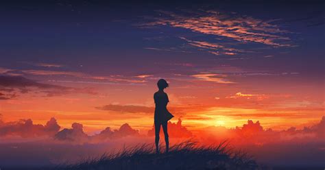 Free Download Hd Wallpaper Sunset Illustration Anime Girls Sky