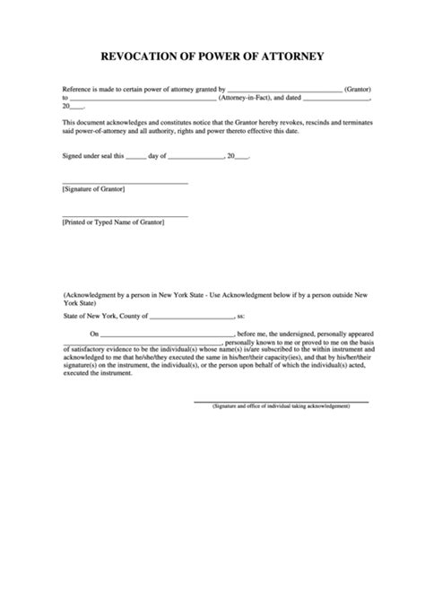 Fillable Revocation Of Power Of Attorney Printable Pdf Download
