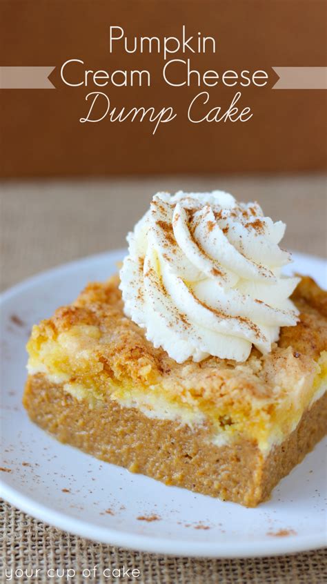 Garnish with pecans and cinnamon whipped cream when ready to serve. Pumpkin Cream Cheese Dump Cake (and how I got dumped ...