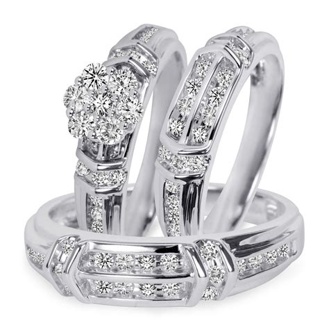 1 110 Carat Tw Diamond Trio Matching Wedding Ring Set