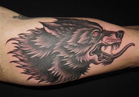 Traditional Wolf Face Tattoo
