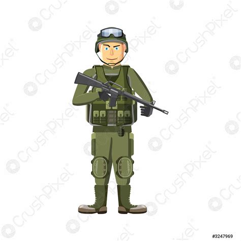 Soldado Com ícone De Armas Estilo Desenho Animado Vetor De Ações