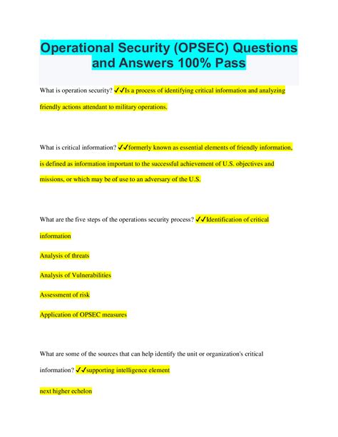 Operations Security Opsec Bundled Exams Questions And Answers With
