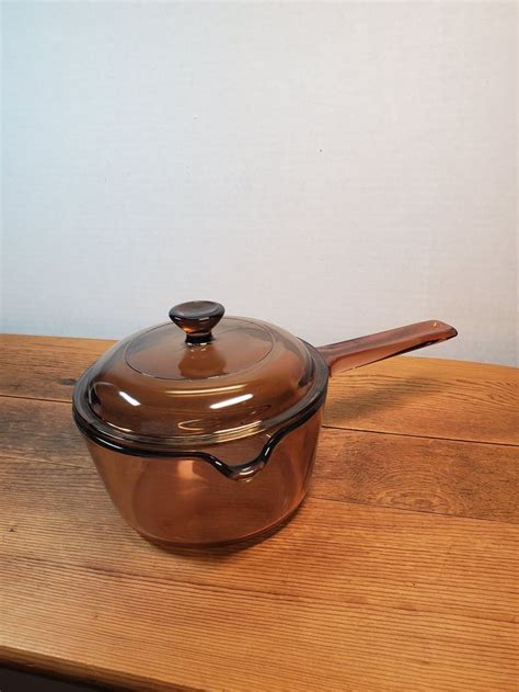 1 Liter Vintage Amber Vision Corning Pyrex Glass Saucepan Pot Etsy Pyrex Glass Corning Pyrex