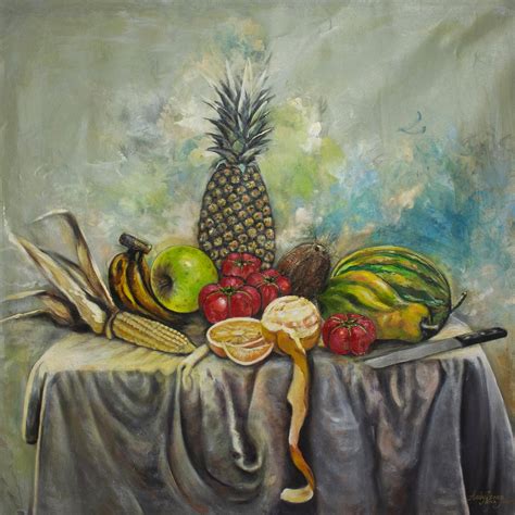 Hand Painted Oil And Acrylic Still Life Painting Fruit Composition Ii