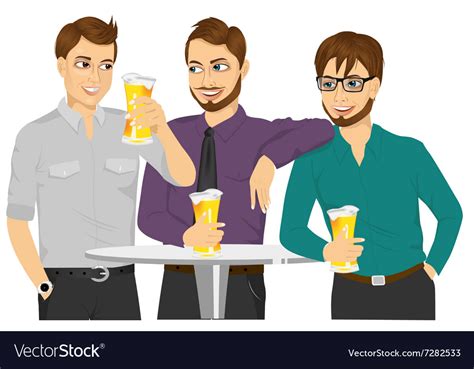 Three Caucasian Friends Drinking A Beer Royalty Free Vector