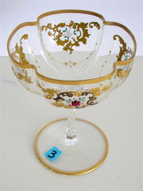 1 Vintage Bohemian Moser Quatrefoil Lobed Crystal Saucer Champagne 2 1728902457