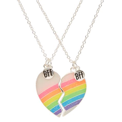 Best Friends Neon Rainbow Split Heart Pendant Necklaces Claire S Us