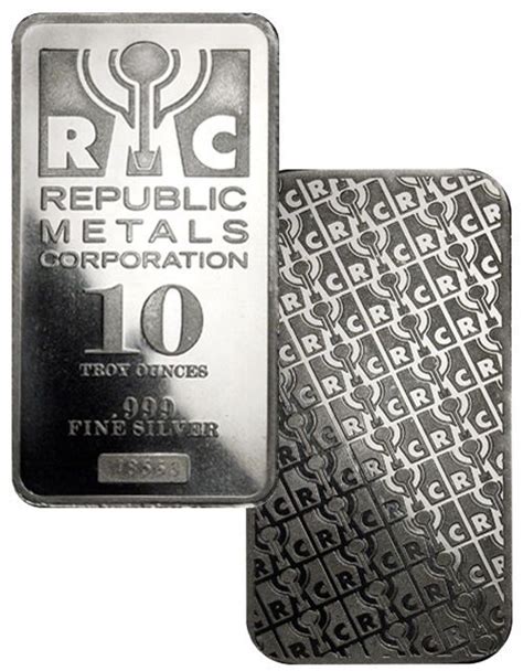 Republic Metals Corporation Rmc 10 Troy Ounce 999 Fine Silver Bar