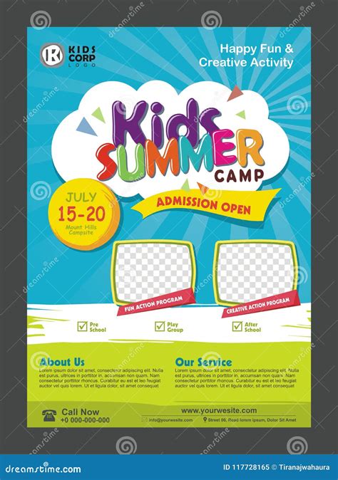 Kids Summer Camp Banner Poster Design Template For Kids Stock Vector
