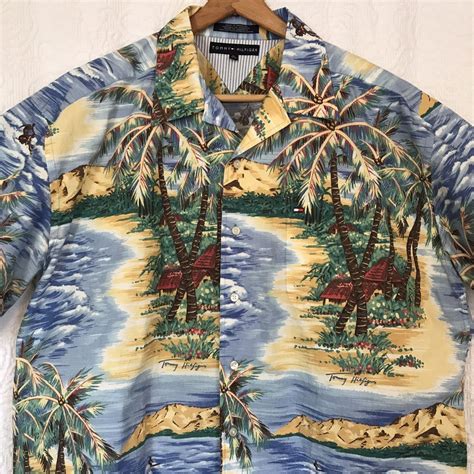 Tommy Hilfiger Aloha Shirt Hawaiian Beach Palm Trees Ocean Size Xl