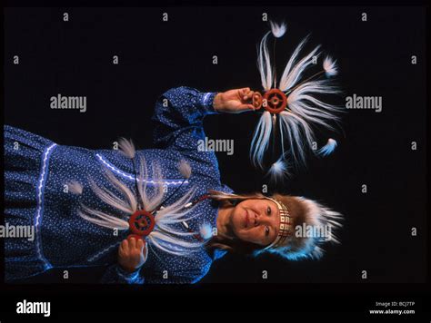 Yupik Woman Wdance Fans And Regalia Sc Alaska Studio Portrait Stock