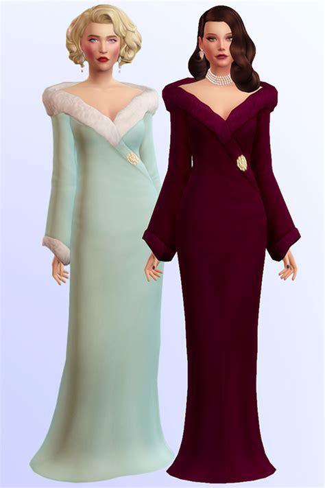 Diva A Long Gown With Fur In 20 Swatches Patreon Sims 4 Dresses
