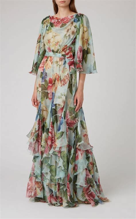 Dolce And Gabbana Floral Print Ruffled Silk Gown We Select Dresses