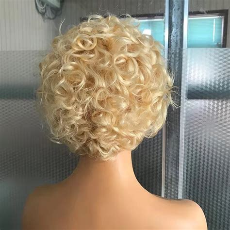 Blonde Pixie Wig Short Bob Cut Curly Virgin Brazilian Human Hair