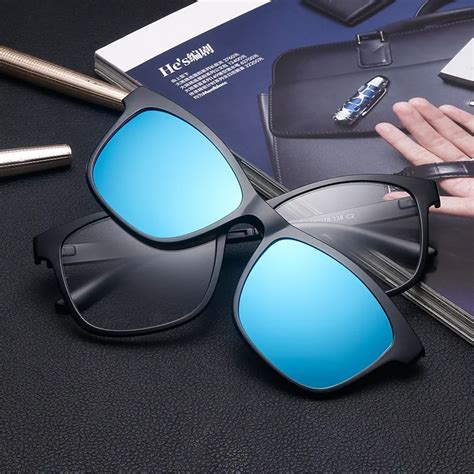 Square Polarized Magnet Clip On Sunglasses Women Men Titanium Sun