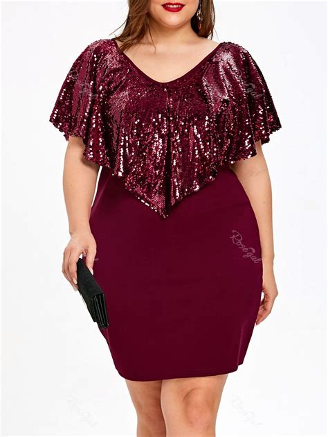29 Off Plus Size Short Sleeve Sequined Capelet Dress Rosegal